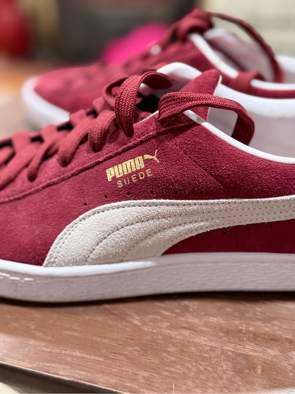 Puma Suede Sneakers in Burgundy and Cream